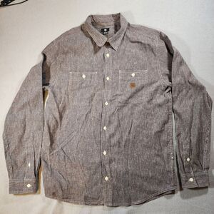DC Shoes Button Shirt Large‎ Long Sleeve Pocket Logo Modern Gray Grey Heathered
